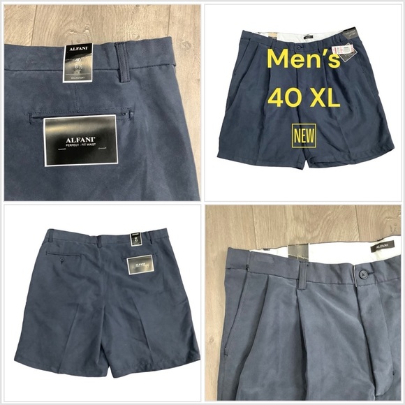 Men's ALFANI Golf 40 XL Khakis Chino Pleated Shorts Navy Blue Side Elastic NWT - Picture 1 of 10